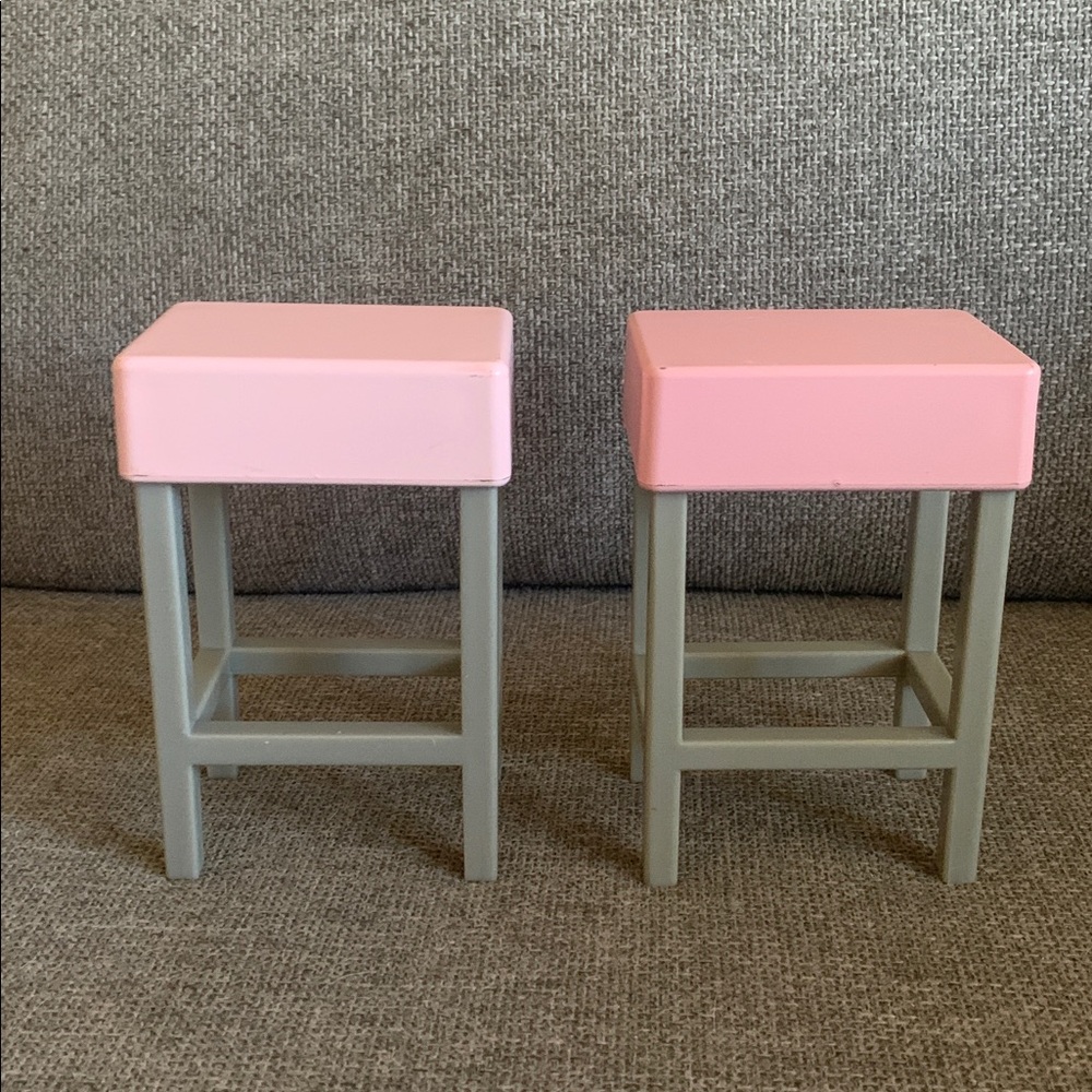 Our Generation Set of 2 Pink and Gray Stools Furniture for 18” Dolls